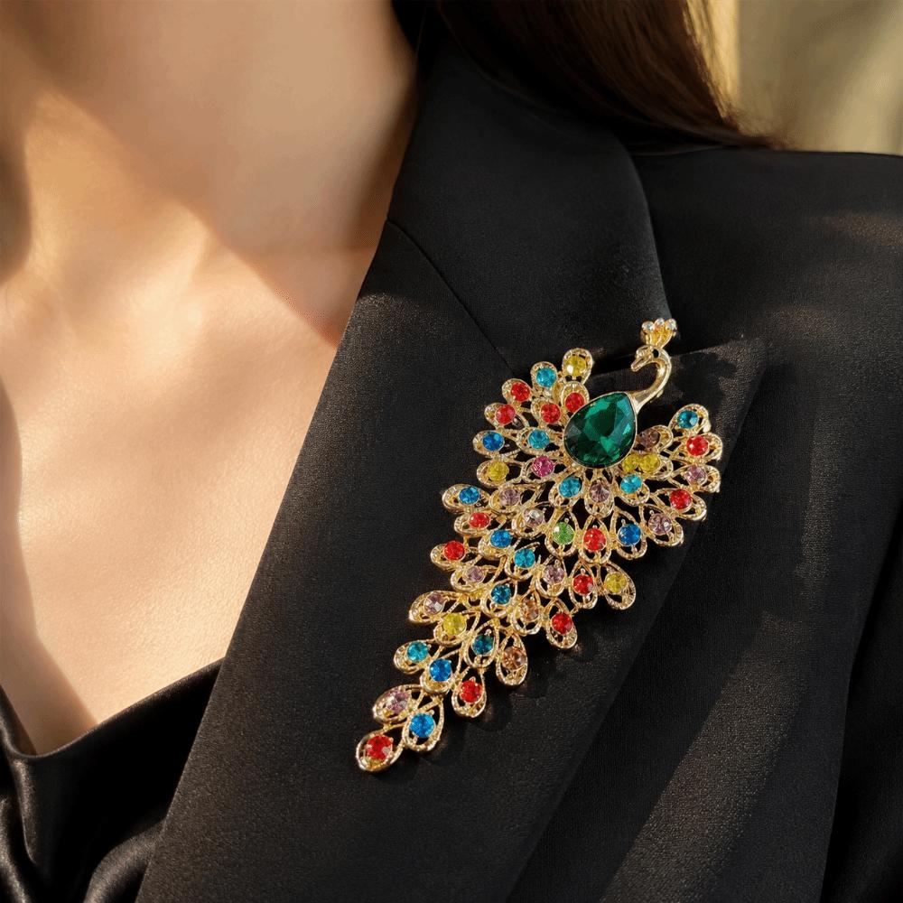 Crystal Peacock Rhinestone Brooch Colorful Chest Flower Pin Vintage Phoenix Brooch Clip For Suits