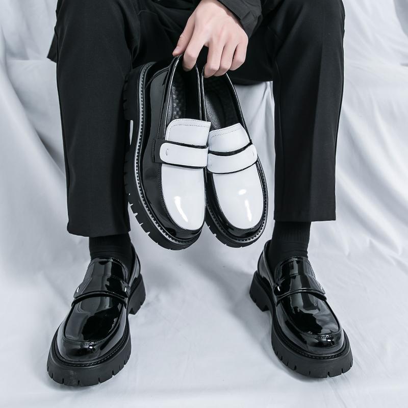 Новые мужские модные лоферы Черные Белые ПУ Толстая подошва Дышащая обувь Мужские Удобные Модные Кожаные туфли с большим пальцем 38-46