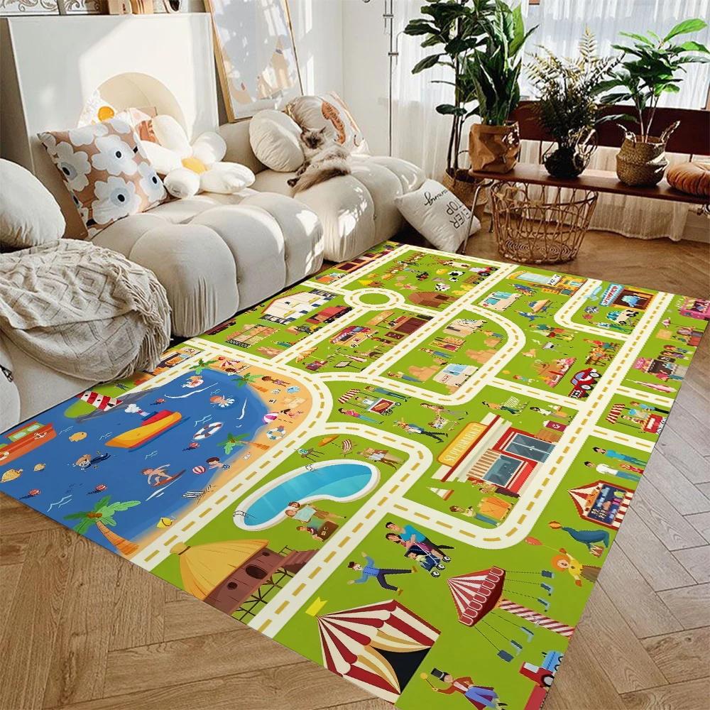 Highway City Traffic Themed Game DoorMat, Non-slip Carpet, Suitable for Living Room, Bedroom, Holiday Home Decor