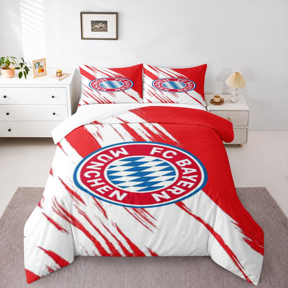 Bayern Munich Brush Stroke Bedding set (1 duvet cover, 2 pillowcases, duvet not included), Red White Diagonal Logo Art Print