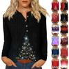 Жен. Футболка Футболка С принтом Пуговицы Длинный рукав Повседневные Выходные Мода Классический V-образный вырез Обычный Верх