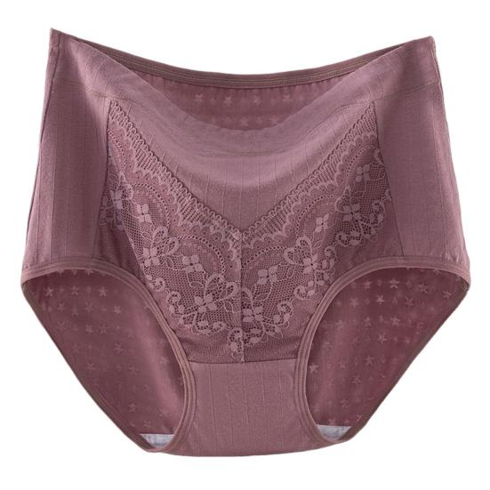 Mid-aged Women Panties Lace Hgh Waist Tummy Control Seamless Solid Color Good Breathability Lady Underpants Female Daily Underwear