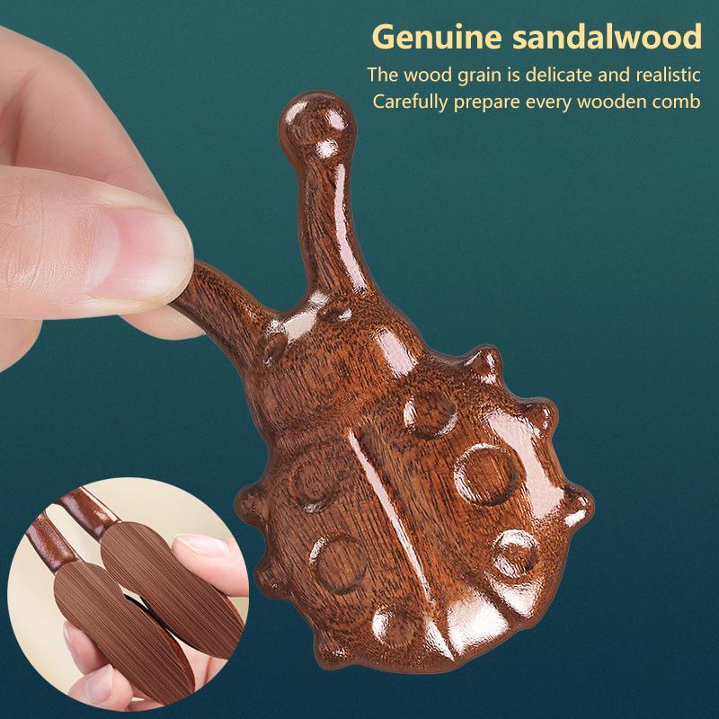 Массажная расческа из сандалового дерева в форме жука с картой акупунктурных точек, утолщенная расческа-меридиан тела, массажная расческа для акупунктурных точек носа и глаз