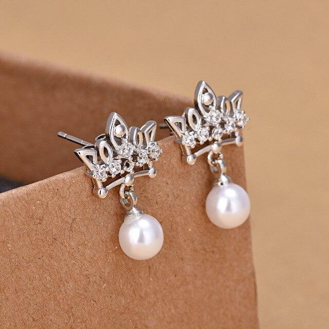 925 пробы стерлингового серебра ушная игла корона цветок бант кристалл серьги гвоздики для женщин имитация жемчуга кулон модные ювелирные изделия серьги