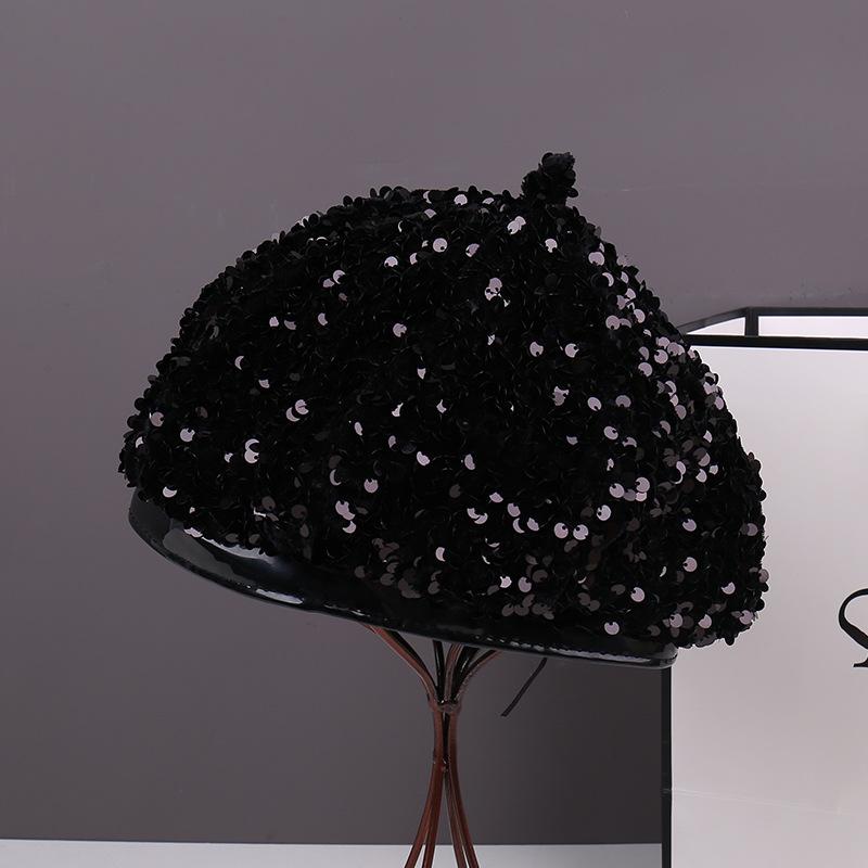 Beret women autumn and winter wool knitted beret Internet celebrity versatile fashion thousand bird grid star anise painter hat