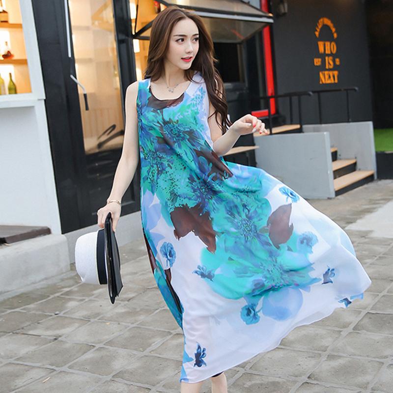 Сарафаны с рюшами и подолом, шифоновое платье без рукавов с принтом, женское L-XXXL, большие размеры, летний свободный длинный жилет до щиколотки