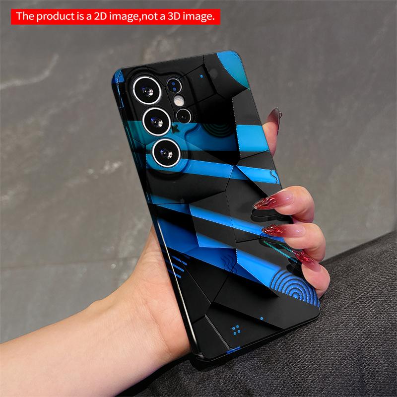 2DFlat Samsung phone case Blue Geometric Tech Pattern Phone Case Applicable to Galaxy S22 S23 S24 S25ULTRA S26 A12 A13 A14 A15 A16