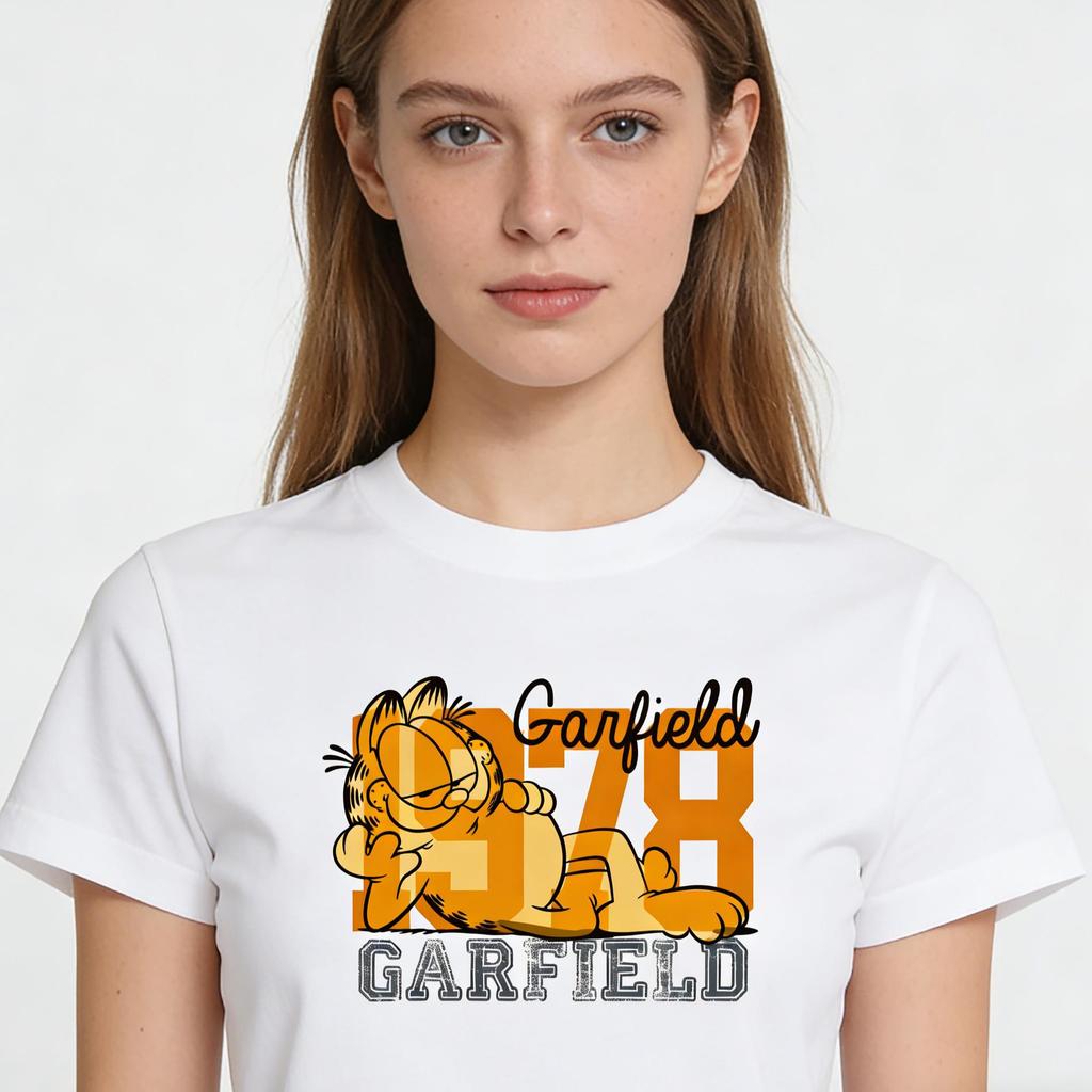 Garfield Lazy Lying Trendy T-Shirt! American Retro 1978 Letter Print Loose-Fitting Short Sleeve, Unisex, Oversize Couple Tee