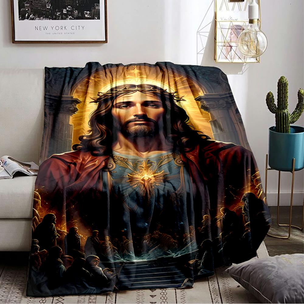 Radiant Figure in Sacred Setting Flannel blanket for bedroom, living room, sofa, and nap