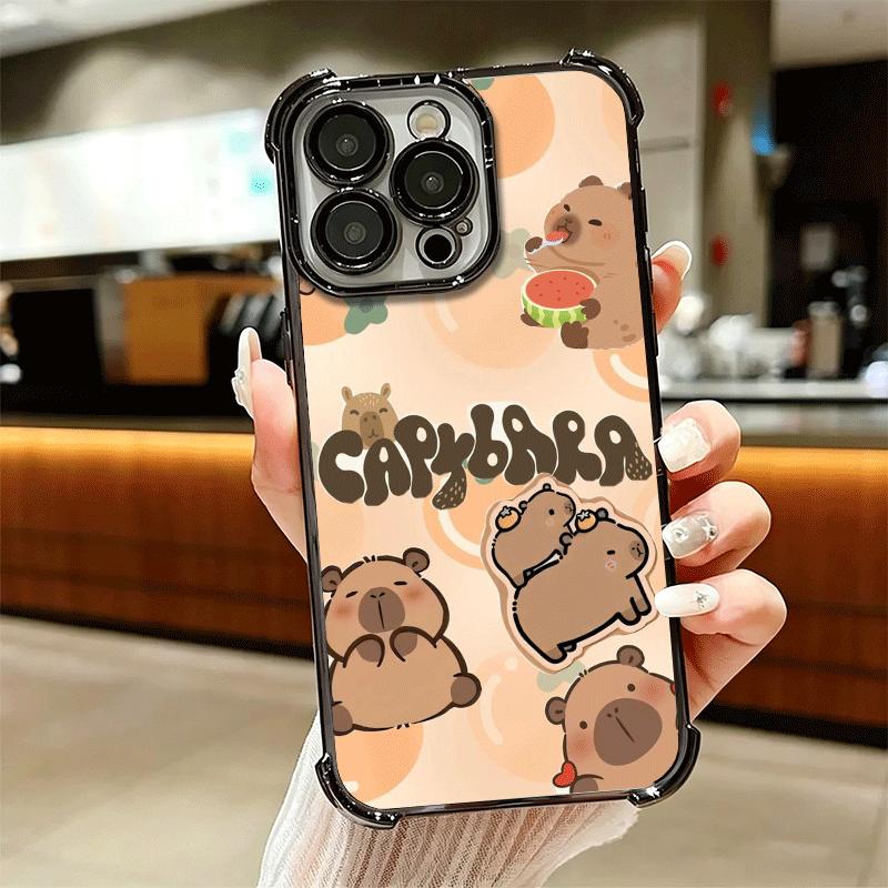 Забавный Капибара Мультяшный Милый Покрытие Чехол для Телефона Для Iphone 16 17 Pro Max Air 16E 14 15 Plus 12 13 Mini Защита от Падения Покрытие с Подушкой Безопасности
