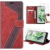 Case - E.F.Connection - for Xiaomi Redmi Note 12 5G - Red-Brown Faux Leather - with 2 Tempered Glasses