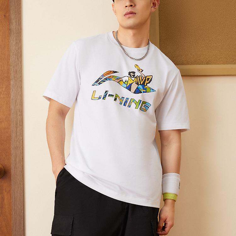 Прохладный комфорт с мультяшным буквенным принтом на подкладке, повседневная футболка с круглым вырезом и короткими рукавами, мужские топы, белые AHST567-1