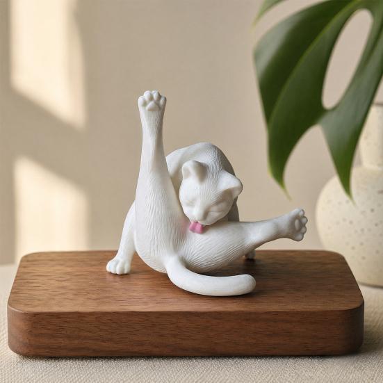 3D-печатная фигурка кота, лижущего зад, забавная черно-белая статуэтка котенка, скульптура животного, настольное украшение для дома, офиса, книжной полки