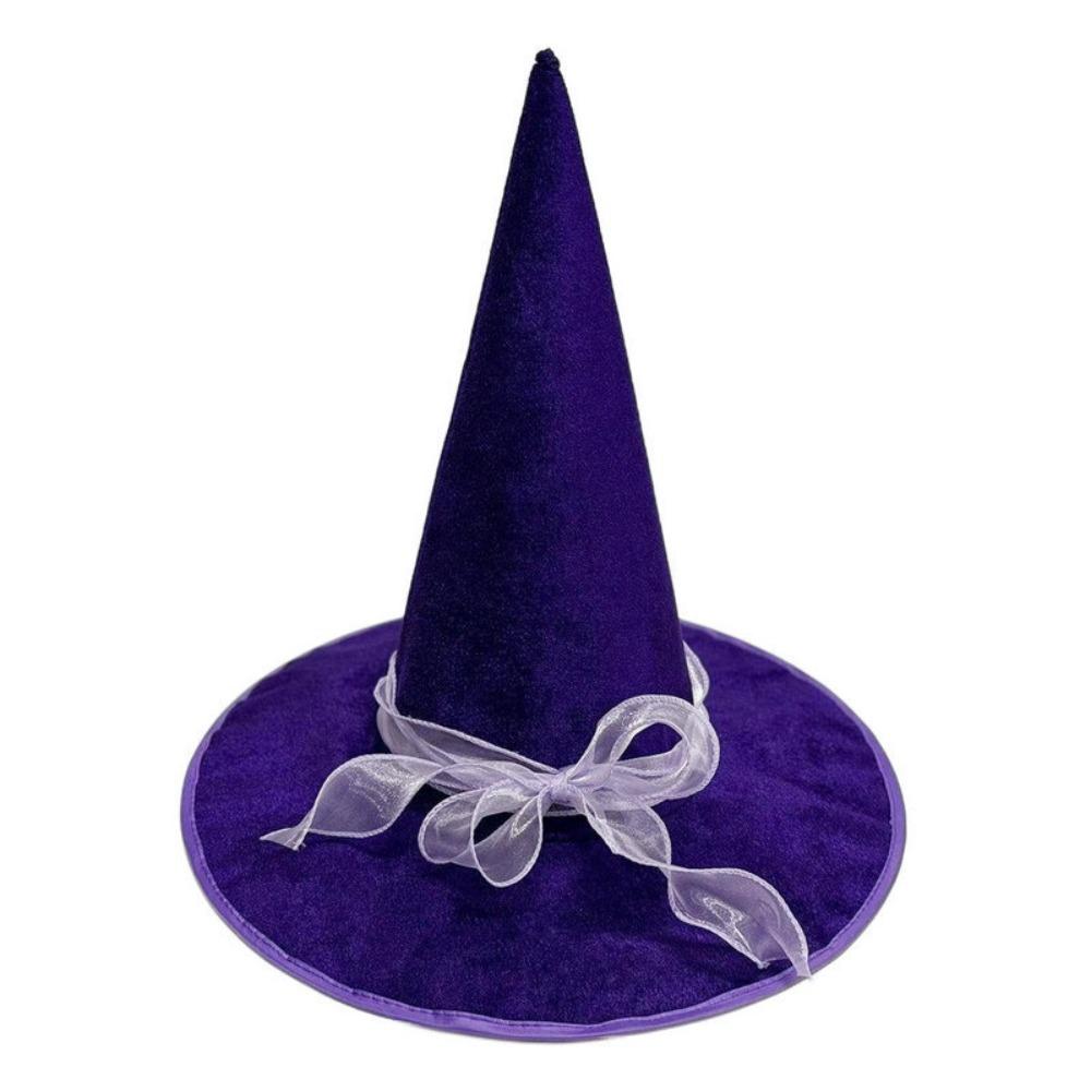 with Lace Velvet Dark Witch Hat Wide Brim Pointed Mage Hat Halloween Decor Hat Masquerades