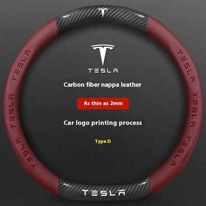 For Tesla Model 3 Model Y Model S Model X Roadster Carbon fiber Suede Leather Anti-slip Car Steering Wheel Cover Accessories
