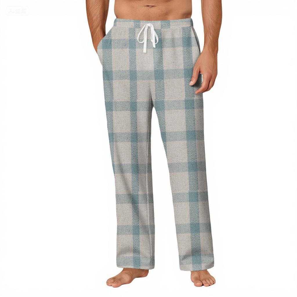 Мужские полосатые клетчатые повседневные брюки с карманами, домашние пижамные брюки