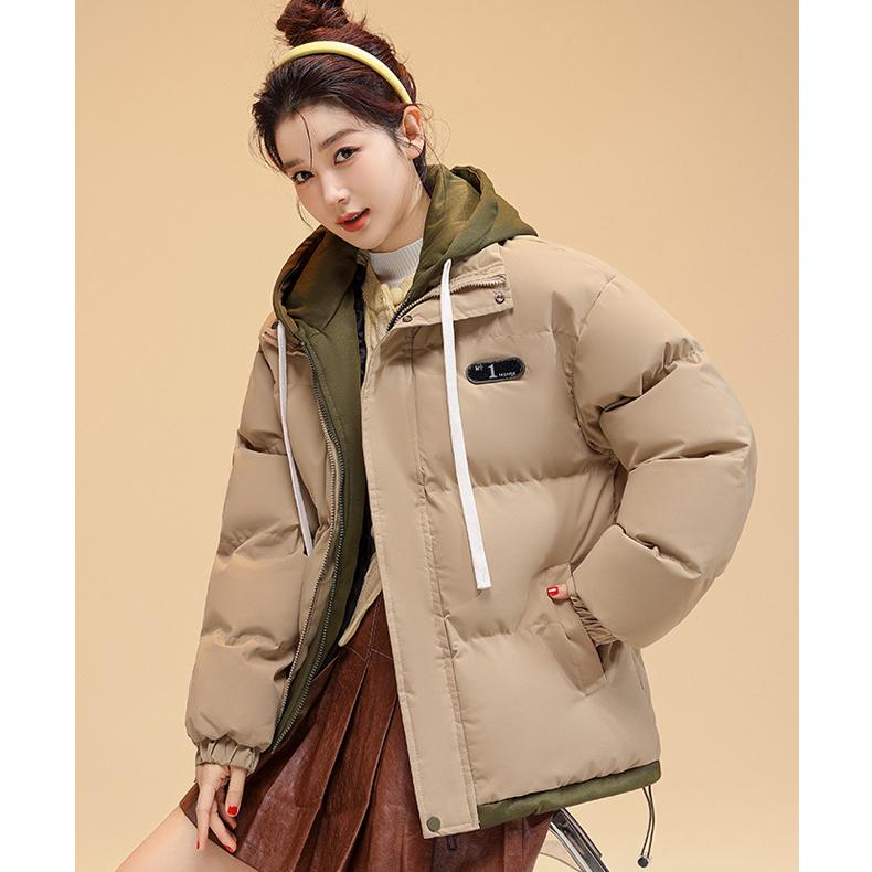 Fashionable Short Splicing Cotton-padded Oversize Jacket for Women In Winter
