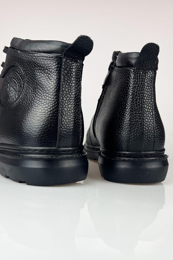 Men's Fashion Genuine Leather Thin Heeled Booties Black Zipper Cold Proof Winter Boots Shoes