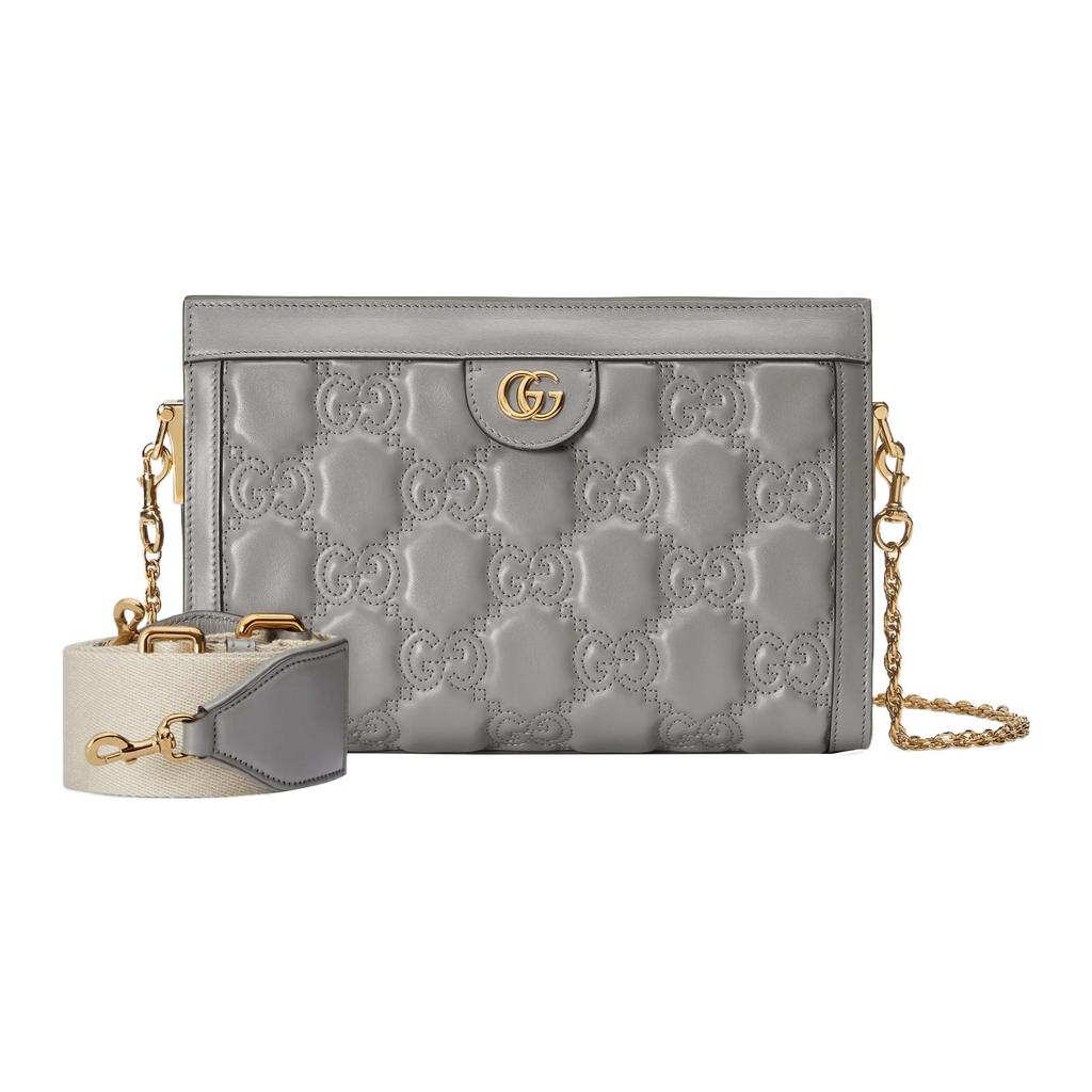 Gucci GG Matelassé Gold Logo Chain Canvas Backpack Leather Chain Bag Women Backpack Gray 702200-UM8HG-1563