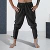 Men Pants Medieval Pirate Ankle-banded Lace-up Strap Elastic Waist Pleated Loose Solid Color Cropped Trousers Cosplay Performance Costume