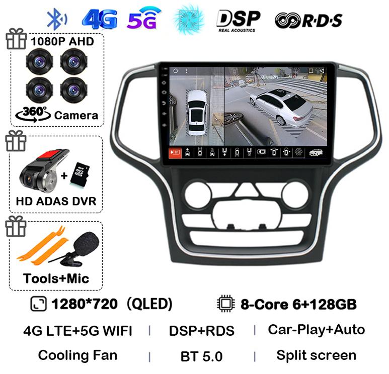 Android 14 беспроводной Carplay Auto 4G+WIFI для Jeep Grand Cherokee WK2 2014-2017 навигация GPS автомобильный радиоприемник мультимедиа видеоплеер