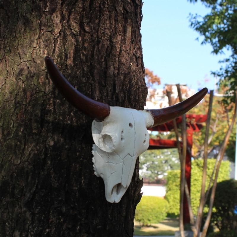 Home Decors Cow Skull Head Wall Art Decors Long Horn Bulls Head Wall Sculpture Decorative Animal Craft for Farmhouses