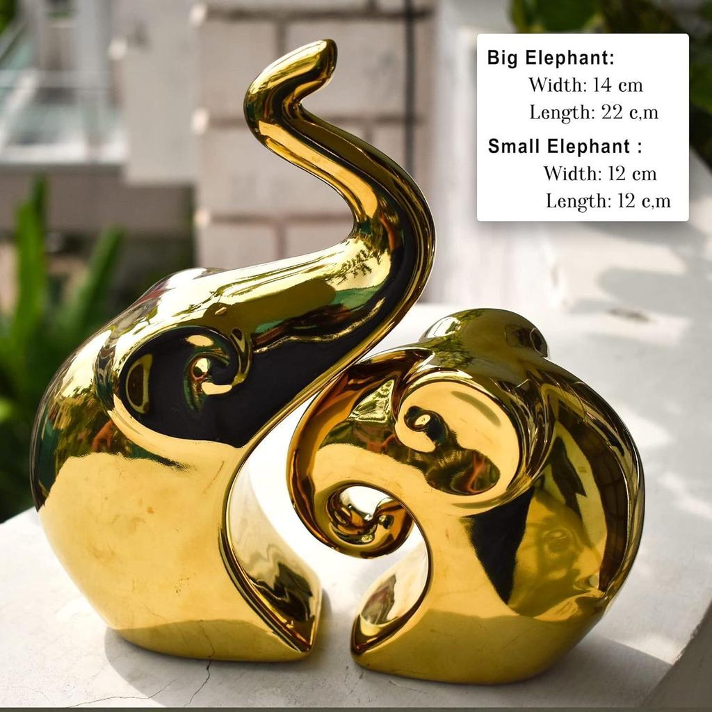 Beautiful Golden Elephant Couple for Home Decor (Pack of 2, Golden)