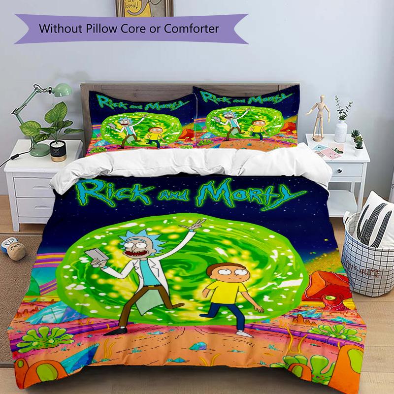 Rick Morty Adventure Print 3Pcs Bedding Setduvet Cover With 2 Bedropillowcase Home Birthday Gift