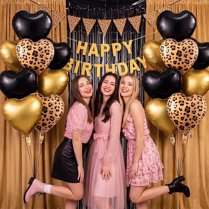 Leopard Print Party Bow Foil Balloons Five Pointed Star Heart Balloons Leopard Print Theme Girls Birthday Wedding Party Supplies