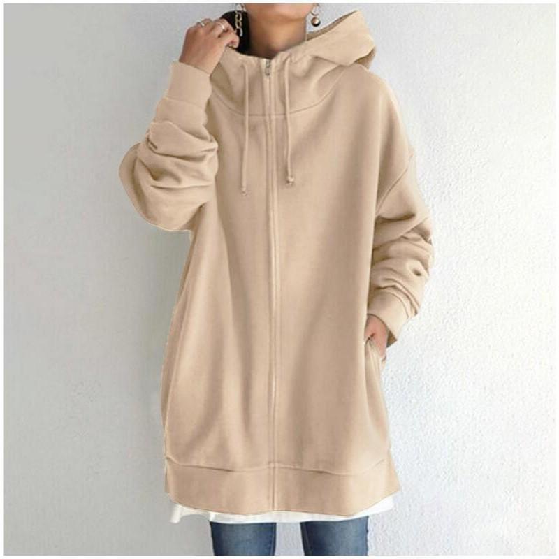 Womens Long Hooded Zipper Sweatshirt Winter Warm Fleece Lined Casual Streetwear Oversized Pullover
