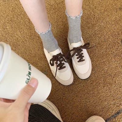 Кожаные ретро женские весенние новые на мягкой подошве, комбинированные повседневные спортивные туфли, универсальная плоская подошва