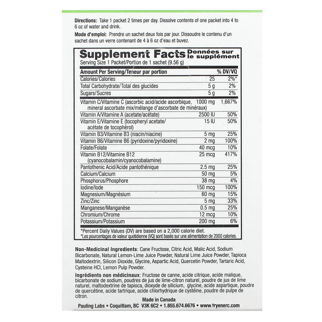 Ener-C, Vitamin C, Multivitamin Drink Mix, Lemon Lime Flavor, 1,000Mg, 30 Packets, 9.56G (0.3Oz) Each