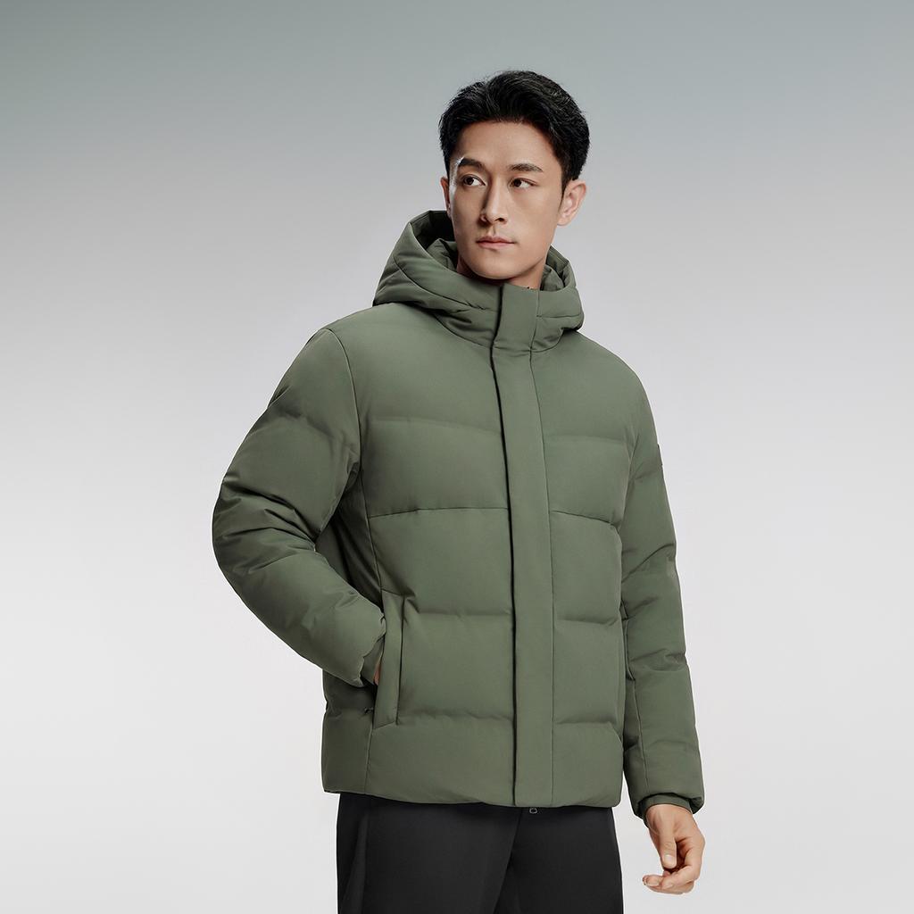Men's Li-Ning Down Jackets Men's Dark Army Gray Green Hooded (Non-detachable) Moderate