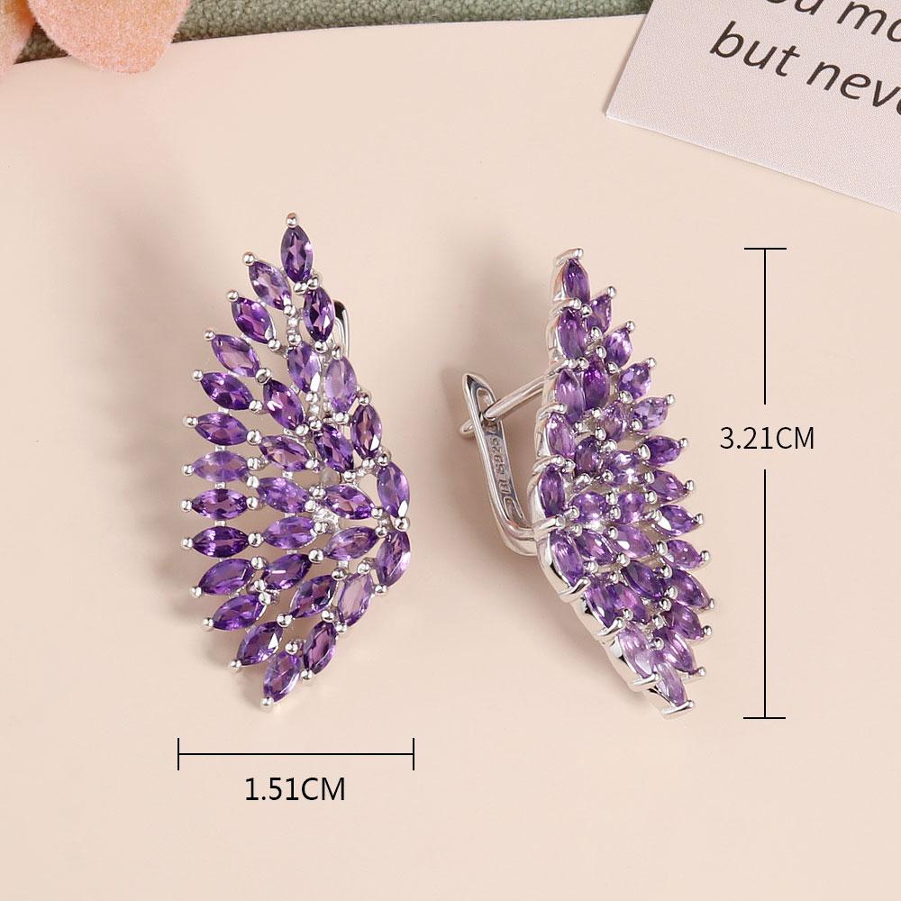 Серьги из стерлингового серебра 925 пробы с тонкой застежкой, натуральный аметист, драгоценные камни, дизайн крыла для модных девушек и женщин, хороший подарок