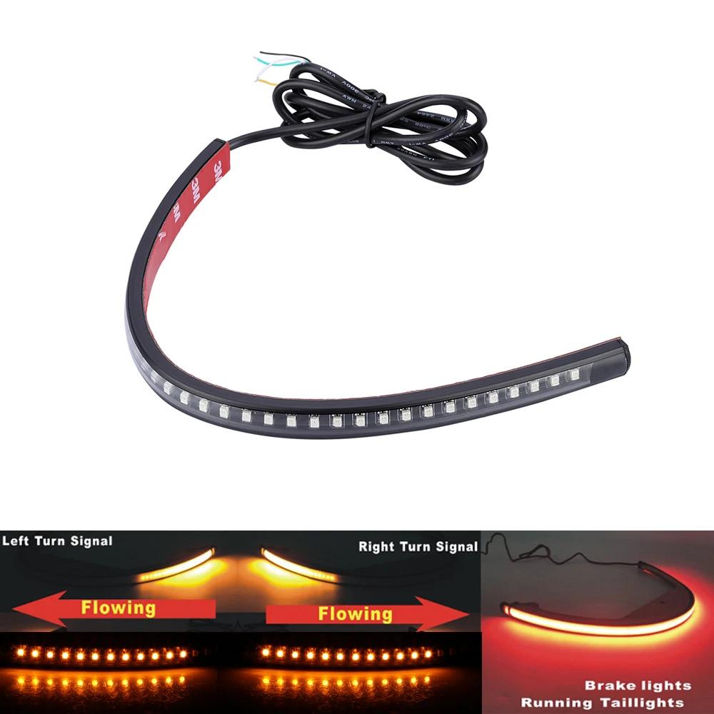 Motorcycle LED Lamp Bar Strip Flowing Turn Signal Universal 36 Tail Rear Brake Stop Flexible Soft Rubber Light