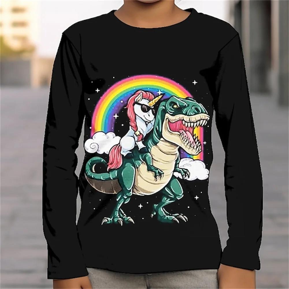 Футболка для мальчика 2023 года, детская одежда, 3D-принт с изображением динозавра, масляная живопись, цельный комплект, футболка с длинным рукавом для мальчика, футболка на Хэллоуин