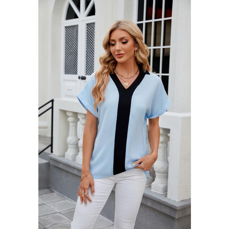 Летняя женская рубашка, цветная шифоновая блузка с лацканами, свободные топы с короткими рукавами