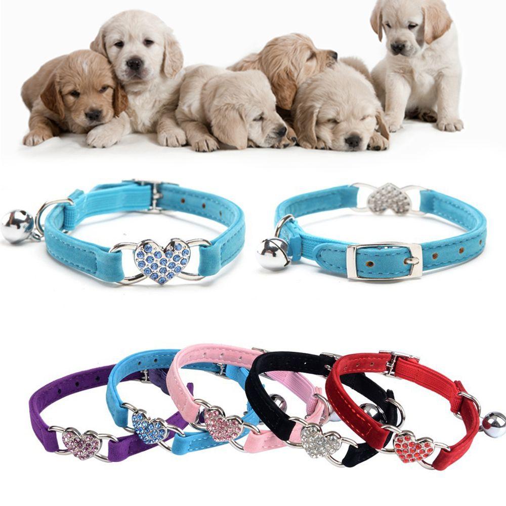 Puppy Cat Kitty Elastic Velvet Pet Necklacce Bell Heart Shape Dog Collar