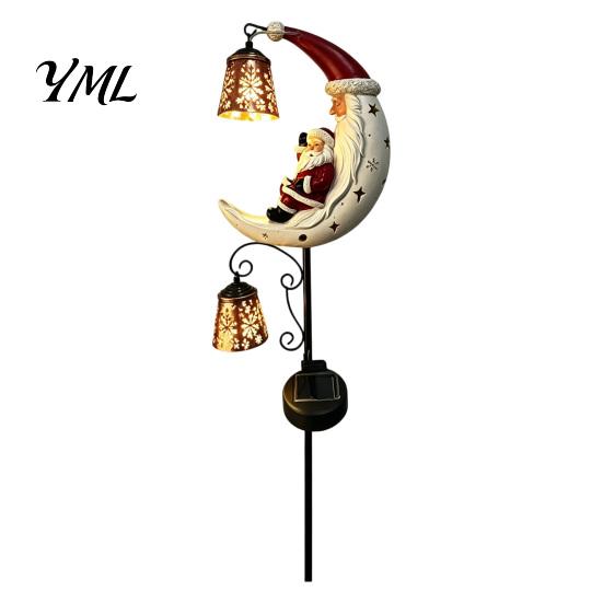 Decorative Lawn Light Santa Moon Garden Stake Light, Solar Powered Claus Lamp with Stake, Holiday for Outdoor Yard Patio Landscape