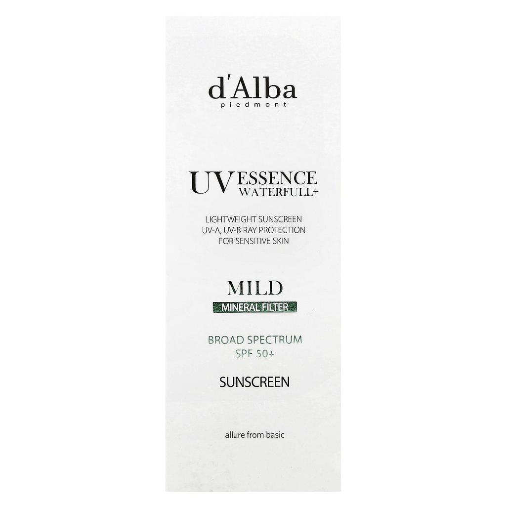 d'Alba Солнцезащитный крем Uv Essence Waterfull+, Мягкий минеральный фильтр, Spf 50, 50 мл(1,69 жидких унций)