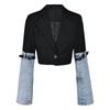Autumn Fashion Women's Denim Patchwork Blazer Notched Collar Single Button Long Sleeve Short Suit Jackets