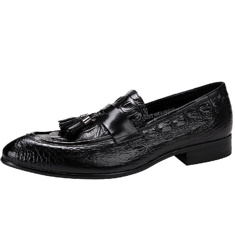 British Pointed Leather Shoes Men'S Genuine Leather Crocodile Fringed Business Casual Men'S Office Shoes For Men