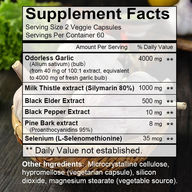 Odorless Garlic Extract 5500mg High Potency Capsules for Immune and Antioxidant Support