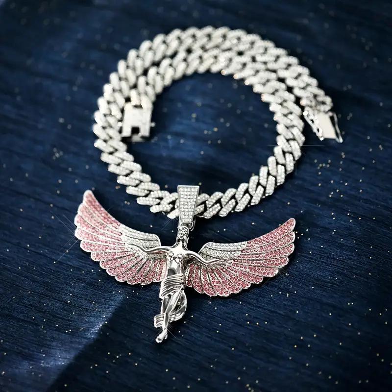 Ожерелье с большим кулоном «Ангел, расправляющий крылья», из цинкового сплава, инкрустированное цирконами, для мужчин и женщин, простая бижутерия в стиле хип-хоп, с легкой роскошью и индивидуальностью, подарок