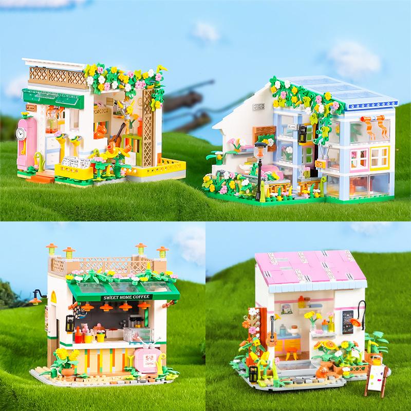 NEW MINI Set Flower Bouquet House Model Building Blocks MOC Street View Fairy Tale Town Bricks Assembly Children Kids Toys Gifts
