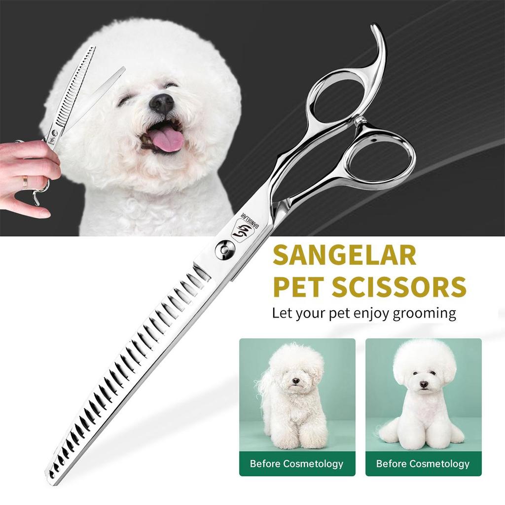 SANGELAR 7,5 дюймов 8 дюймов Профессиональные филировочные ножницы для собак Ножницы для груминга Длинные ножницы для домашних животных Япония 440C Инструменты для груминга