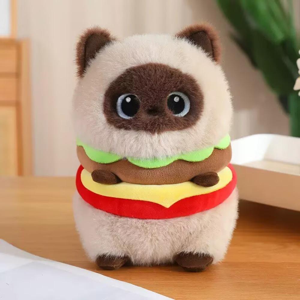 Soft Cat Stuffed Animal Pillow 23cm Kitty Plush Doll Kawaii Hamburger Cat Plush Toy Birthday Gift