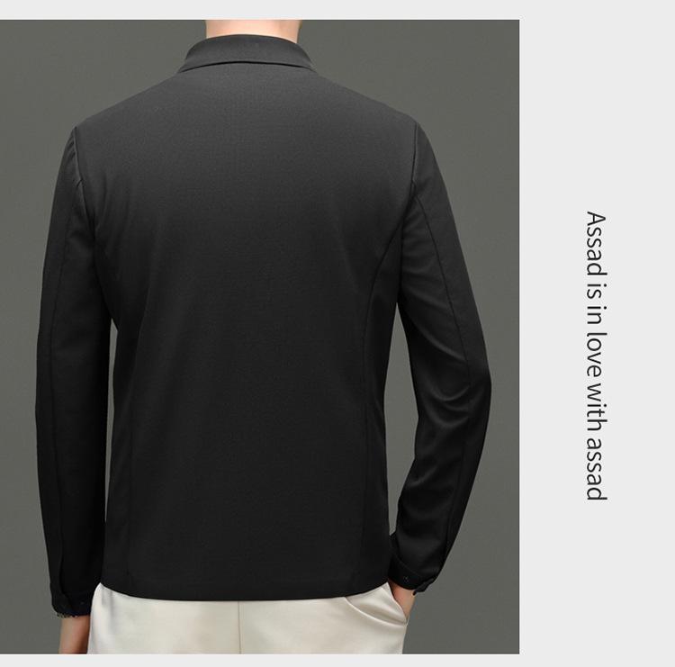 2024 Men's High-End Spring/Autumn Casual Solid Color Lapel Jacket for Middle-Aged Men - Thin Style Dad's Wear