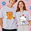 Милые футболки для влюбленных Дуду и Бубу Панда и Мишка Брауни Парная футболка Хлопковая одежда Повседневные мягкие футболки Корейский стиль Унисекс топ