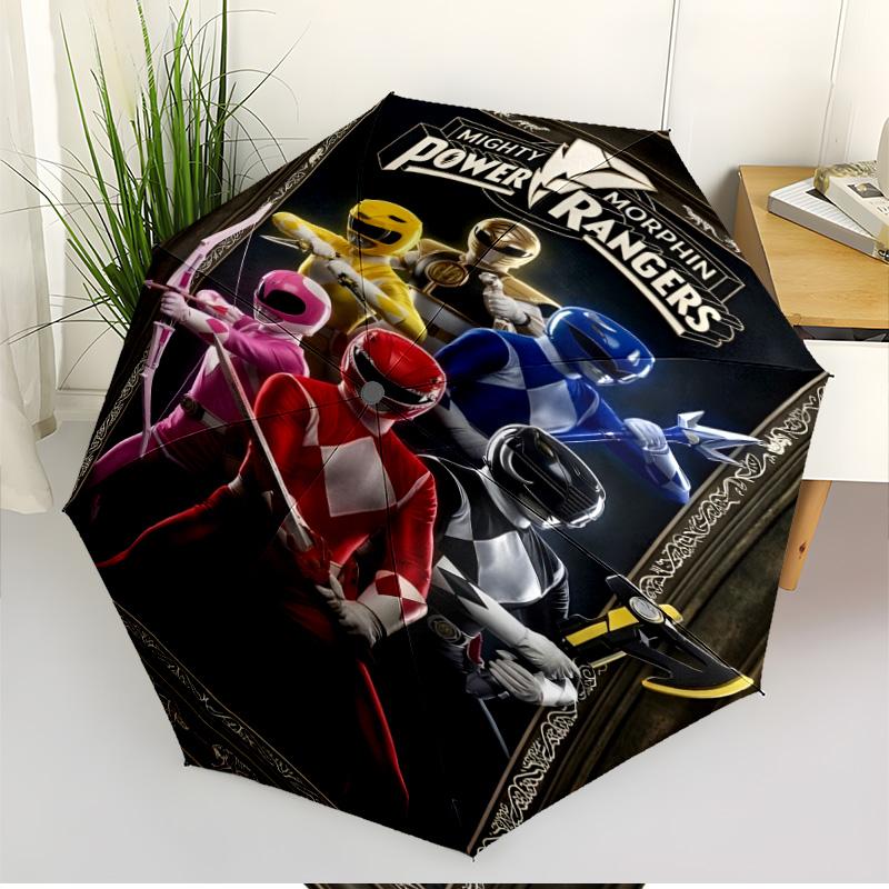 Mighty Morphin Power Rangers Print Automatic Open Close Umbrella, Portable Foldable Umbrella, for Outdoor Commute Camping Trip, Ideal Birthday Gift